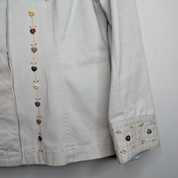 Vintage Jamaica Bay Heart Button Khaki Beige Button Down Jacket Top Women's PM - Picture 6 of 13